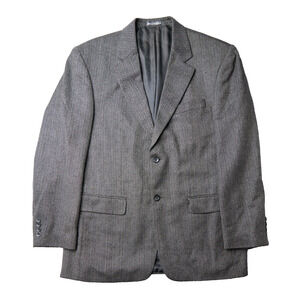 Vintage Oscar De La Renta Blazer 42R L Gray Wool Cashmere Herringbone Sport Coat